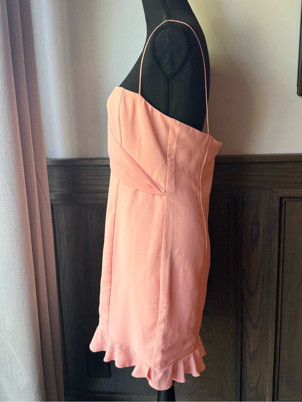 NBD Blush Peach Asymmetric Ruffle-Hem Mini Dress - Picture 4 of 9